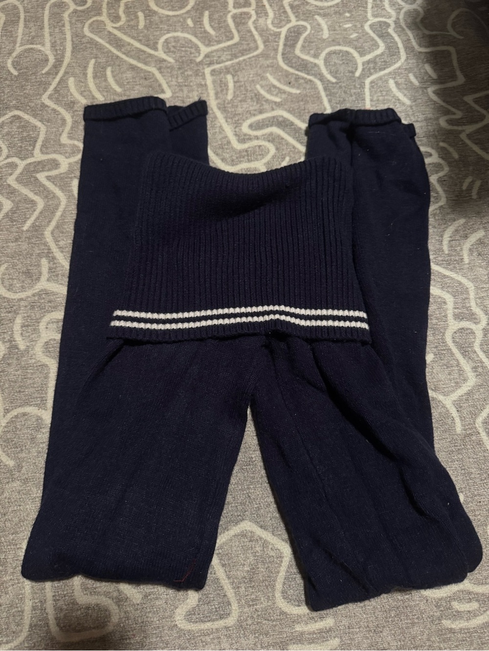 Frankie's Bikinis Navy fold over knit Leggings with White Stripes